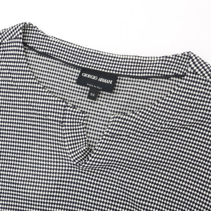 【中古】ジョルジオアルマーニ GIORGIO ARMANI ストレッチ レーヨンナイロン キーネック 半袖Ｔシャツ ダークネイビーxホワイト【サイズ54】【 状態ランクB 】【 メンズ 】