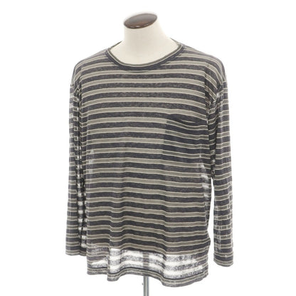 【中古】ジョルジオアルマーニ GIORGIO ARMANI リネンレーヨン クルーネック ボーダー 長袖Ｔシャツ ダークグレーxグレー【サイズ54】【 状態ランクC 】【 メンズ 】