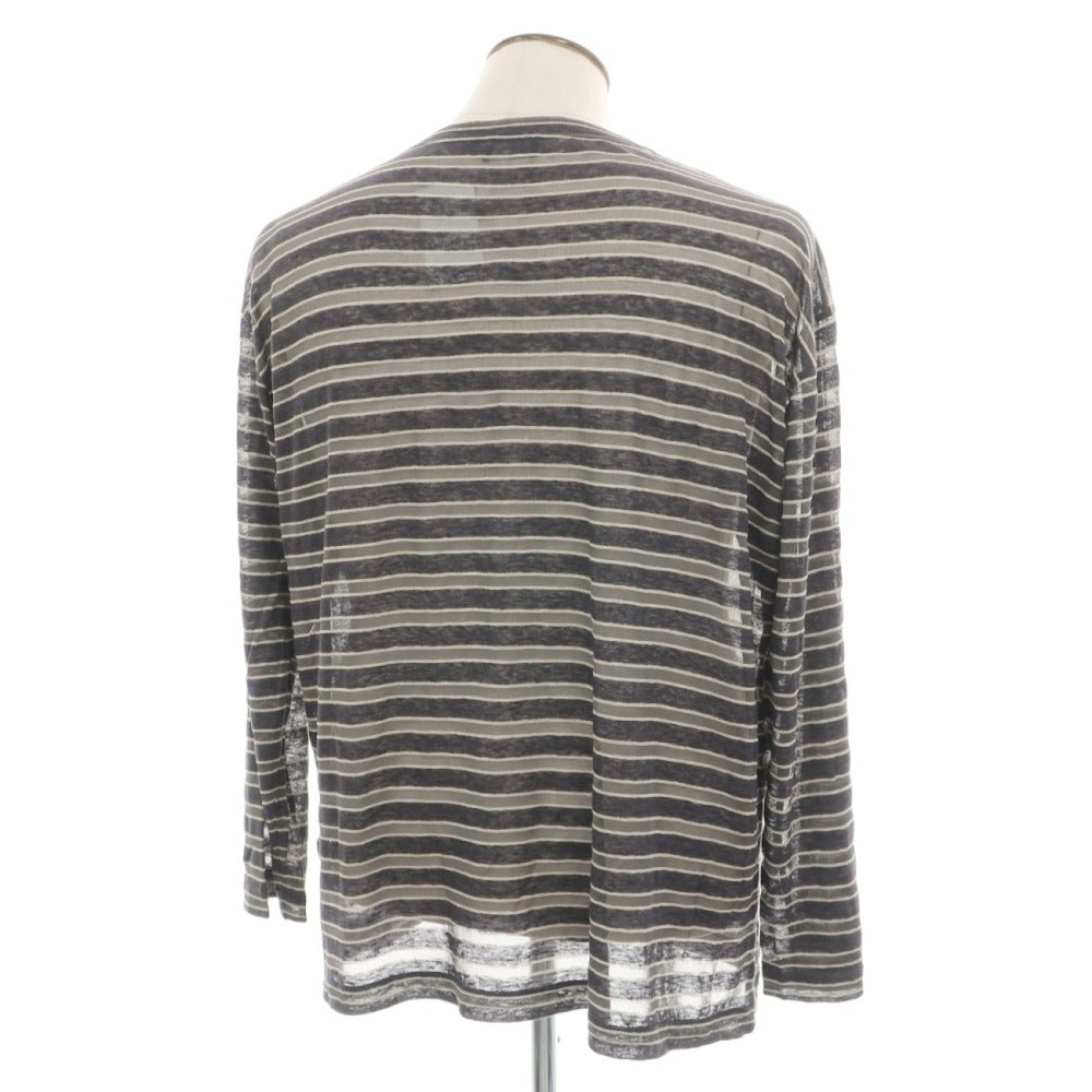 【中古】ジョルジオアルマーニ GIORGIO ARMANI リネンレーヨン クルーネック ボーダー 長袖Ｔシャツ ダークグレーxグレー【サイズ54】【 状態ランクC 】【 メンズ 】