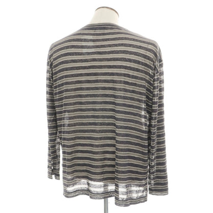 【中古】ジョルジオアルマーニ GIORGIO ARMANI リネンレーヨン クルーネック ボーダー 長袖Ｔシャツ ダークグレーxグレー【サイズ54】【 状態ランクC 】【 メンズ 】