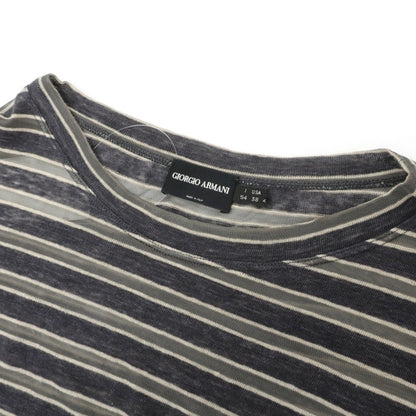 【中古】ジョルジオアルマーニ GIORGIO ARMANI リネンレーヨン クルーネック ボーダー 長袖Ｔシャツ ダークグレーxグレー【サイズ54】【 状態ランクC 】【 メンズ 】