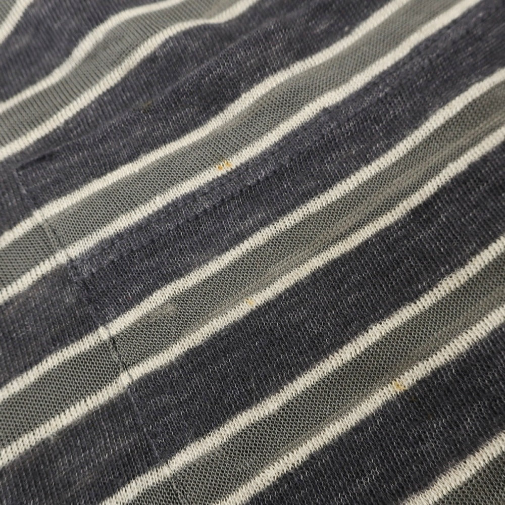【中古】ジョルジオアルマーニ GIORGIO ARMANI リネンレーヨン クルーネック ボーダー 長袖Ｔシャツ ダークグレーxグレー【サイズ54】【 状態ランクC 】【 メンズ 】
