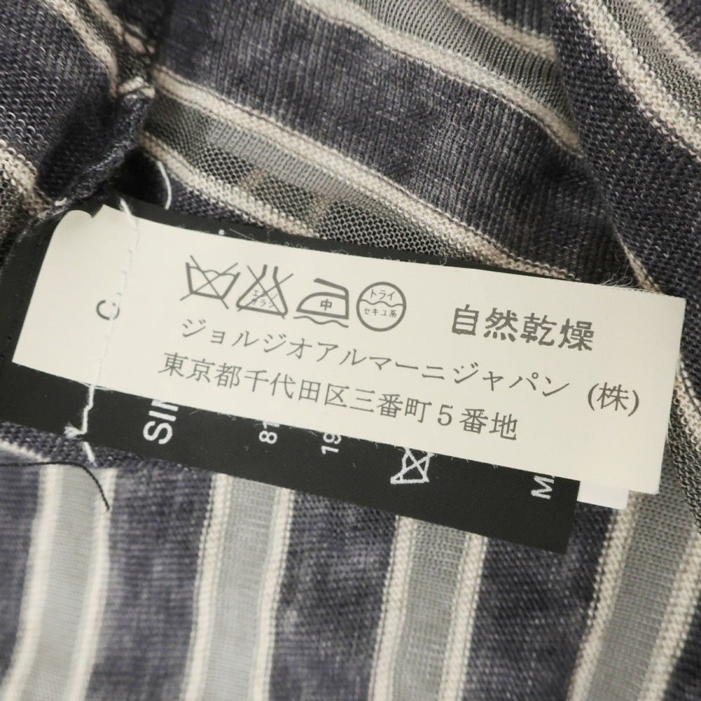 【中古】ジョルジオアルマーニ GIORGIO ARMANI リネンレーヨン クルーネック ボーダー 長袖Ｔシャツ ダークグレーxグレー【サイズ54】【 状態ランクC 】【 メンズ 】