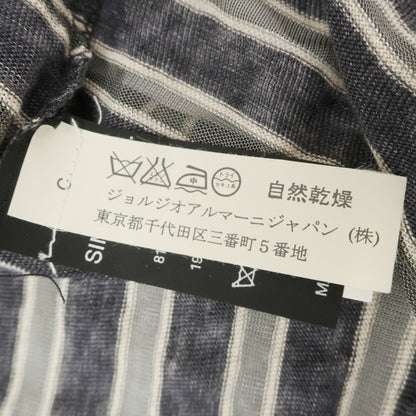 【中古】ジョルジオアルマーニ GIORGIO ARMANI リネンレーヨン クルーネック ボーダー 長袖Ｔシャツ ダークグレーxグレー【サイズ54】【 状態ランクC 】【 メンズ 】