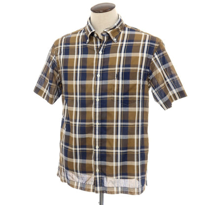 【中古】マッキントッシュ ロンドン MACKINTOSH LONDON コットンリネン チェック ボタンダウン 半袖シャツ ブラウンxネイビー【サイズLL】【 状態ランクB 】【 メンズ 】