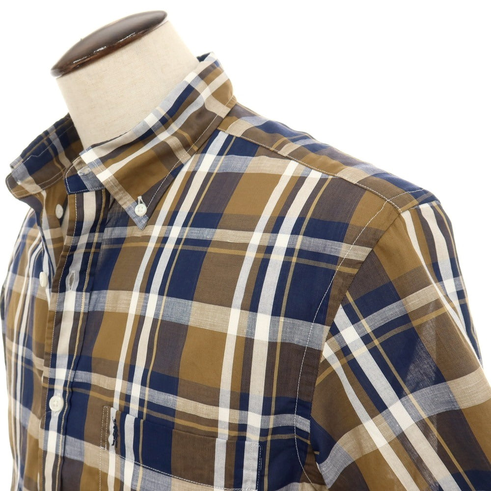 【中古】マッキントッシュ ロンドン MACKINTOSH LONDON コットンリネン チェック ボタンダウン 半袖シャツ ブラウンxネイビー【サイズLL】【 状態ランクB 】【 メンズ 】