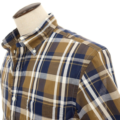 【中古】マッキントッシュ ロンドン MACKINTOSH LONDON コットンリネン チェック ボタンダウン 半袖シャツ ブラウンxネイビー【サイズLL】【 状態ランクB 】【 メンズ 】