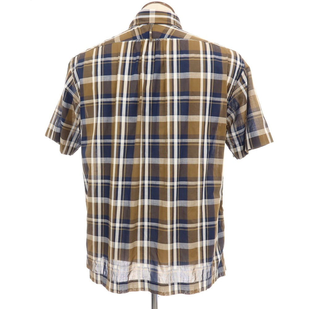 【中古】マッキントッシュ ロンドン MACKINTOSH LONDON コットンリネン チェック ボタンダウン 半袖シャツ ブラウンxネイビー【サイズLL】【 状態ランクB 】【 メンズ 】