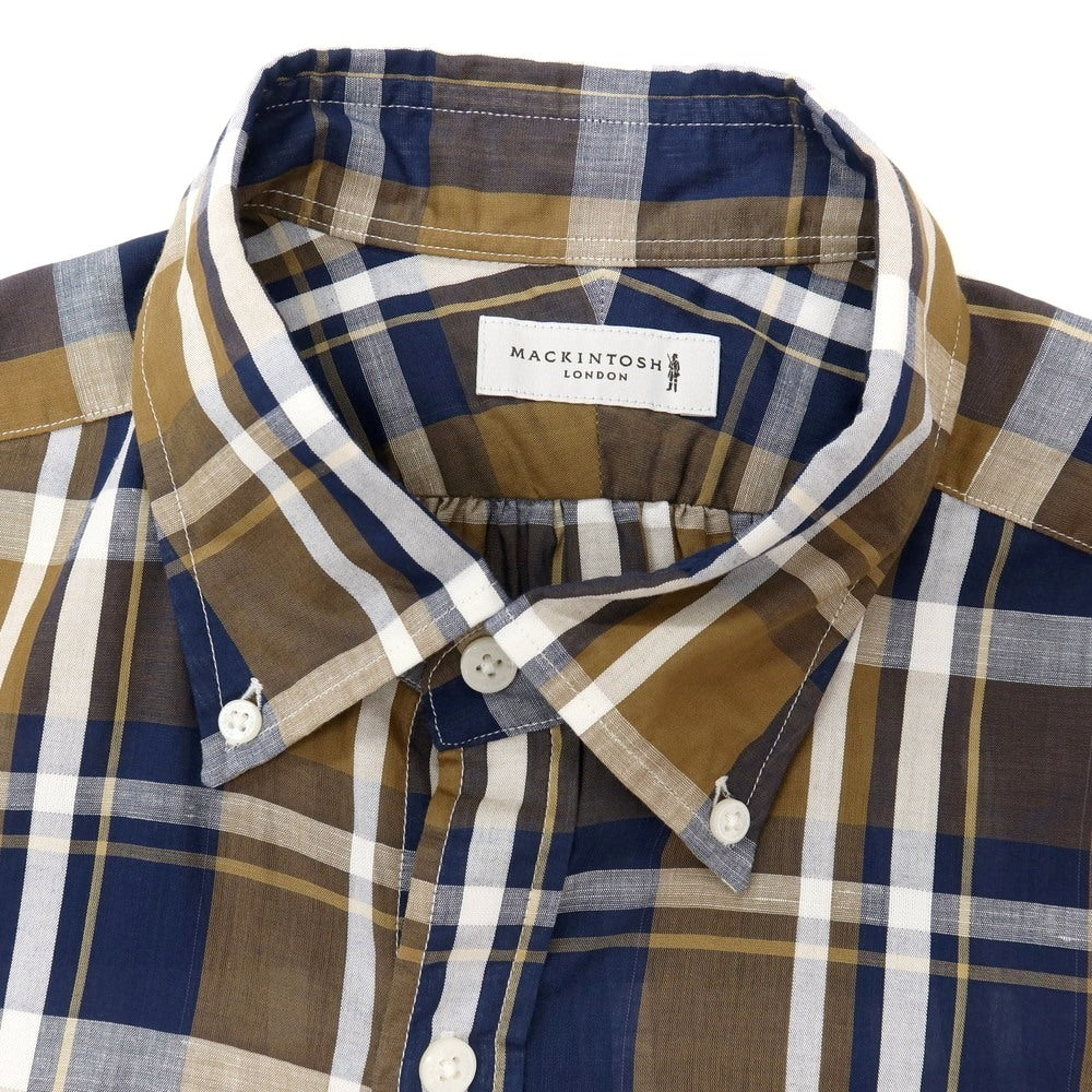 【中古】マッキントッシュ ロンドン MACKINTOSH LONDON コットンリネン チェック ボタンダウン 半袖シャツ ブラウンxネイビー【サイズLL】【 状態ランクB 】【 メンズ 】