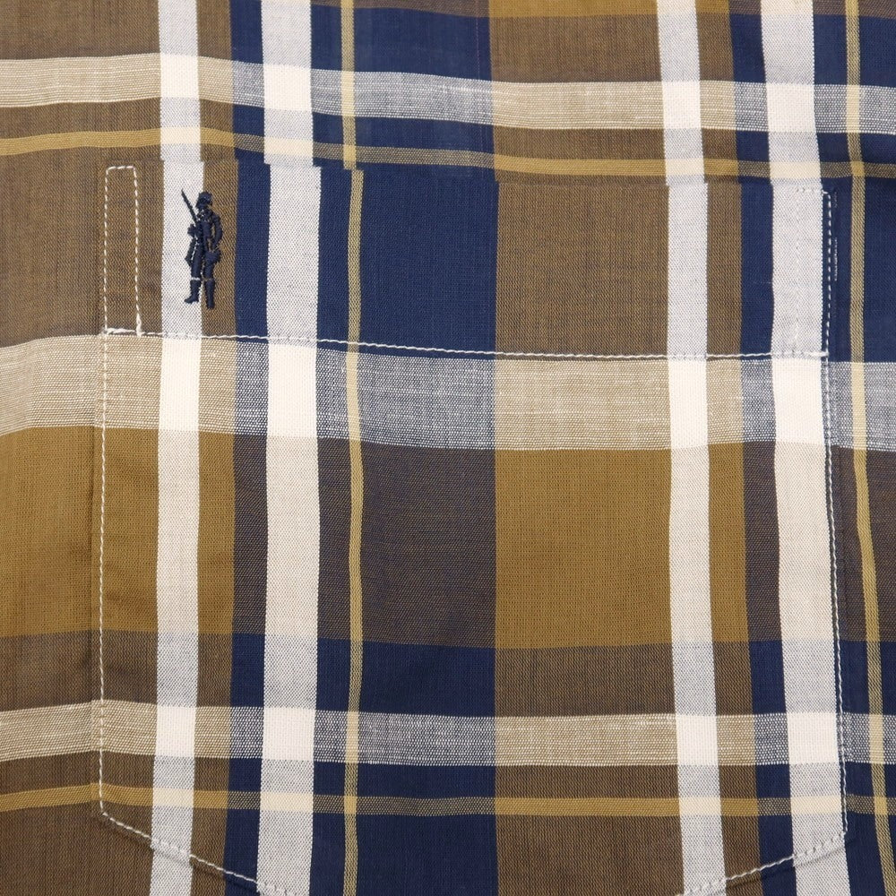 【中古】マッキントッシュ ロンドン MACKINTOSH LONDON コットンリネン チェック ボタンダウン 半袖シャツ ブラウンxネイビー【サイズLL】【 状態ランクB 】【 メンズ 】
