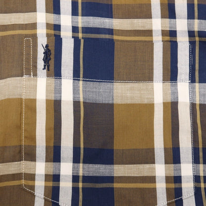 【中古】マッキントッシュ ロンドン MACKINTOSH LONDON コットンリネン チェック ボタンダウン 半袖シャツ ブラウンxネイビー【サイズLL】【 状態ランクB 】【 メンズ 】