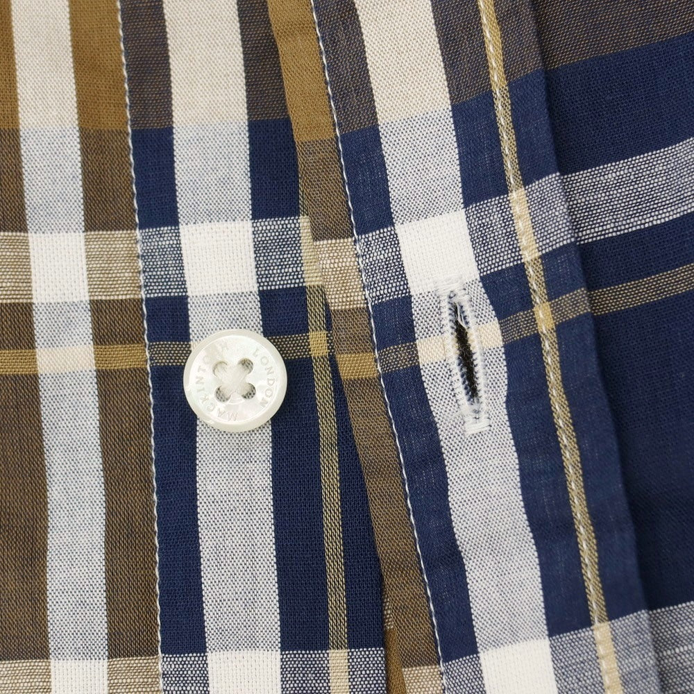 【中古】マッキントッシュ ロンドン MACKINTOSH LONDON コットンリネン チェック ボタンダウン 半袖シャツ ブラウンxネイビー【サイズLL】【 状態ランクB 】【 メンズ 】