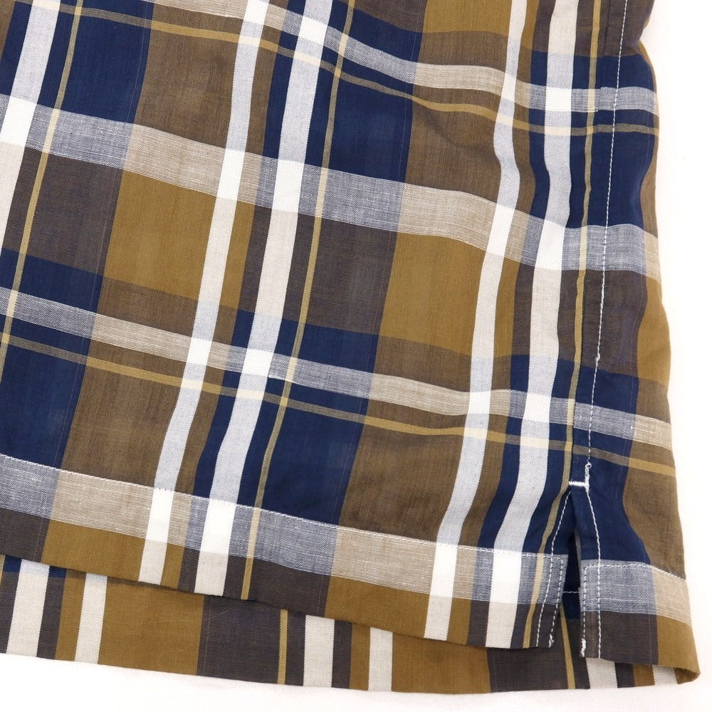 【中古】マッキントッシュ ロンドン MACKINTOSH LONDON コットンリネン チェック ボタンダウン 半袖シャツ ブラウンxネイビー【サイズLL】【 状態ランクB 】【 メンズ 】