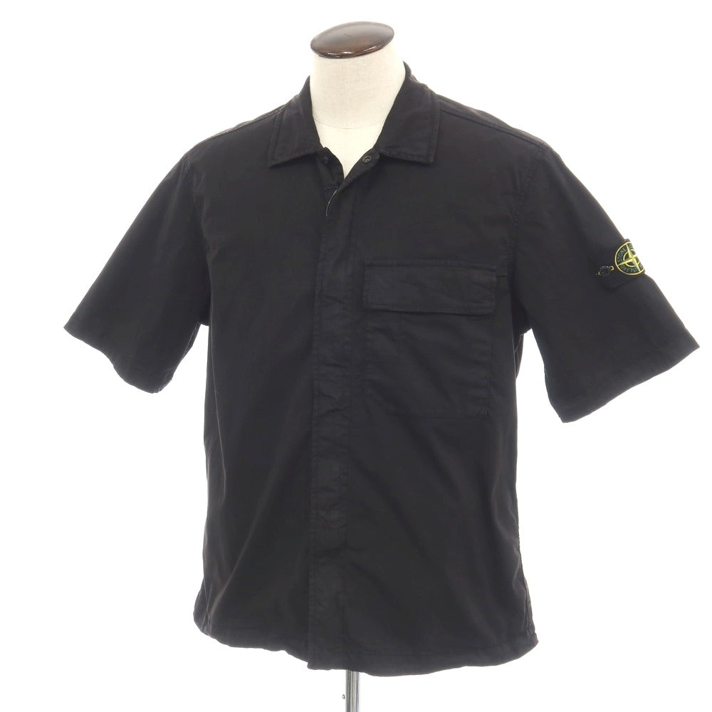【中古】ストーンアイランド STONE ISLAND ストレッチ コットン ダブルジップ 半袖シャツ ブラック【サイズL】【 状態ランクB 】【 メンズ 】