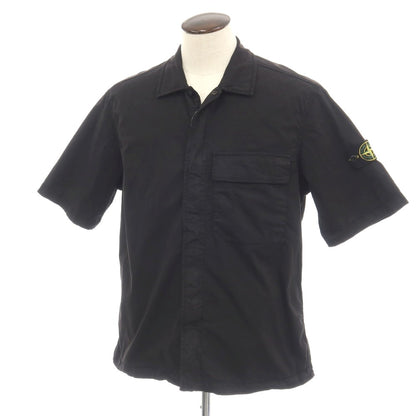 【中古】ストーンアイランド STONE ISLAND ストレッチ コットン ダブルジップ 半袖シャツ ブラック【サイズL】【 状態ランクB 】【 メンズ 】