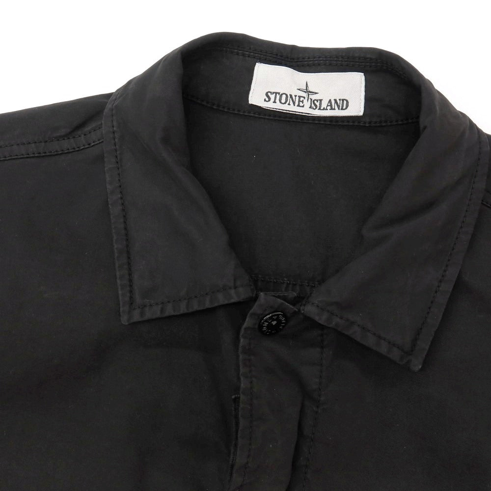 【中古】ストーンアイランド STONE ISLAND ストレッチ コットン ダブルジップ 半袖シャツ ブラック【サイズL】【 状態ランクB 】【 メンズ 】