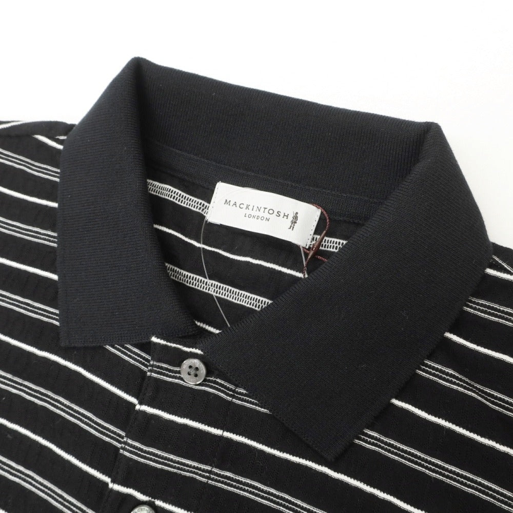 【中古】【未使用】マッキントッシュ ロンドン MACKINTOSH LONDON コットン ボーダー ロゴ ジャカード 半袖ポロシャツ ブラックxホワイト【サイズLL】【 状態ランクS 】【 メンズ 】