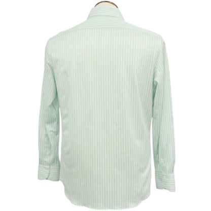 【中古】フィナモレ Finamore jersey コットン ストライプ ワイドカラー カジュアルシャツ グリーンxホワイト【サイズL】【 状態ランクB 】【 メンズ 】