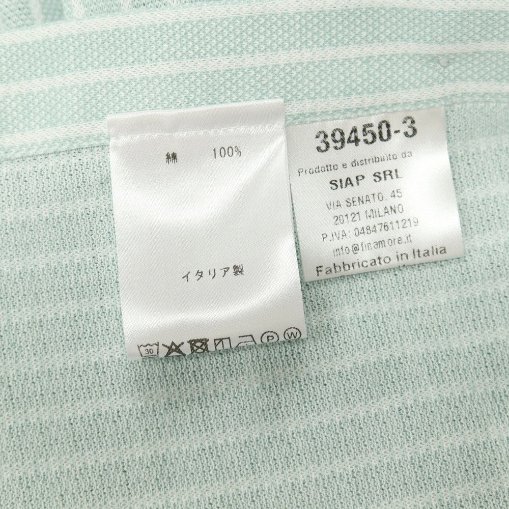 【中古】フィナモレ Finamore jersey コットン ストライプ ワイドカラー カジュアルシャツ グリーンxホワイト【サイズL】【 状態ランクB 】【 メンズ 】