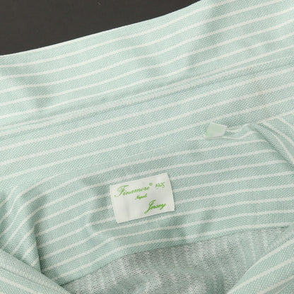 【中古】フィナモレ Finamore jersey コットン ストライプ ワイドカラー カジュアルシャツ グリーンxホワイト【サイズL】【 状態ランクB 】【 メンズ 】