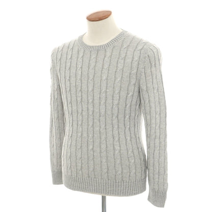 【中古】グランサッソ GRAN SASSO リネンコットン クルーネック ケーブル編み プルオーバーニット ライトグレー【サイズ46】【 状態ランクA 】【 メンズ 】