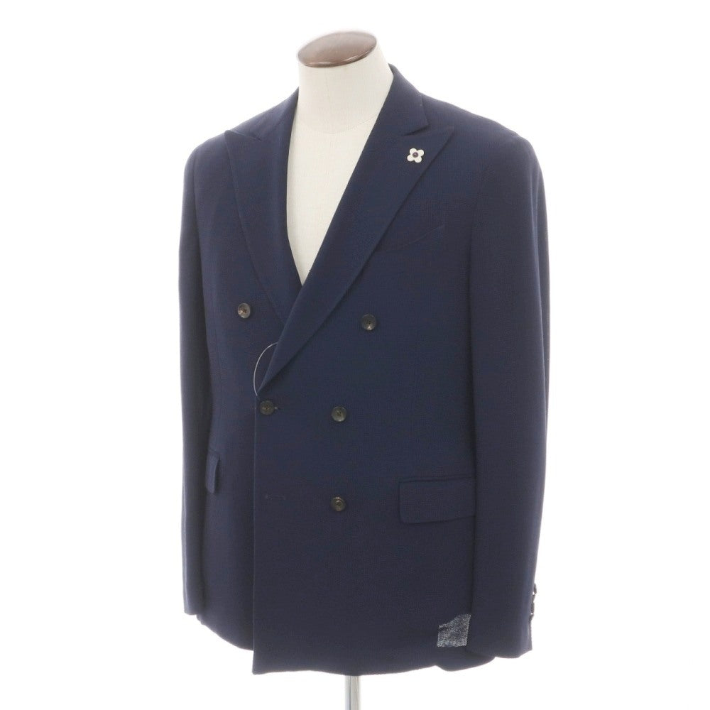 【中古】ラルディーニ LARDINI ウール ホップサック ダブル6B テーラードジャケット ネイビー【サイズ52】【 状態ランクD 】【 メンズ 】
