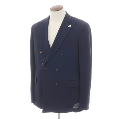 【中古】ラルディーニ LARDINI ウール ホップサック ダブル6B テーラードジャケット ネイビー【サイズ52】【 状態ランクD 】【 メンズ 】