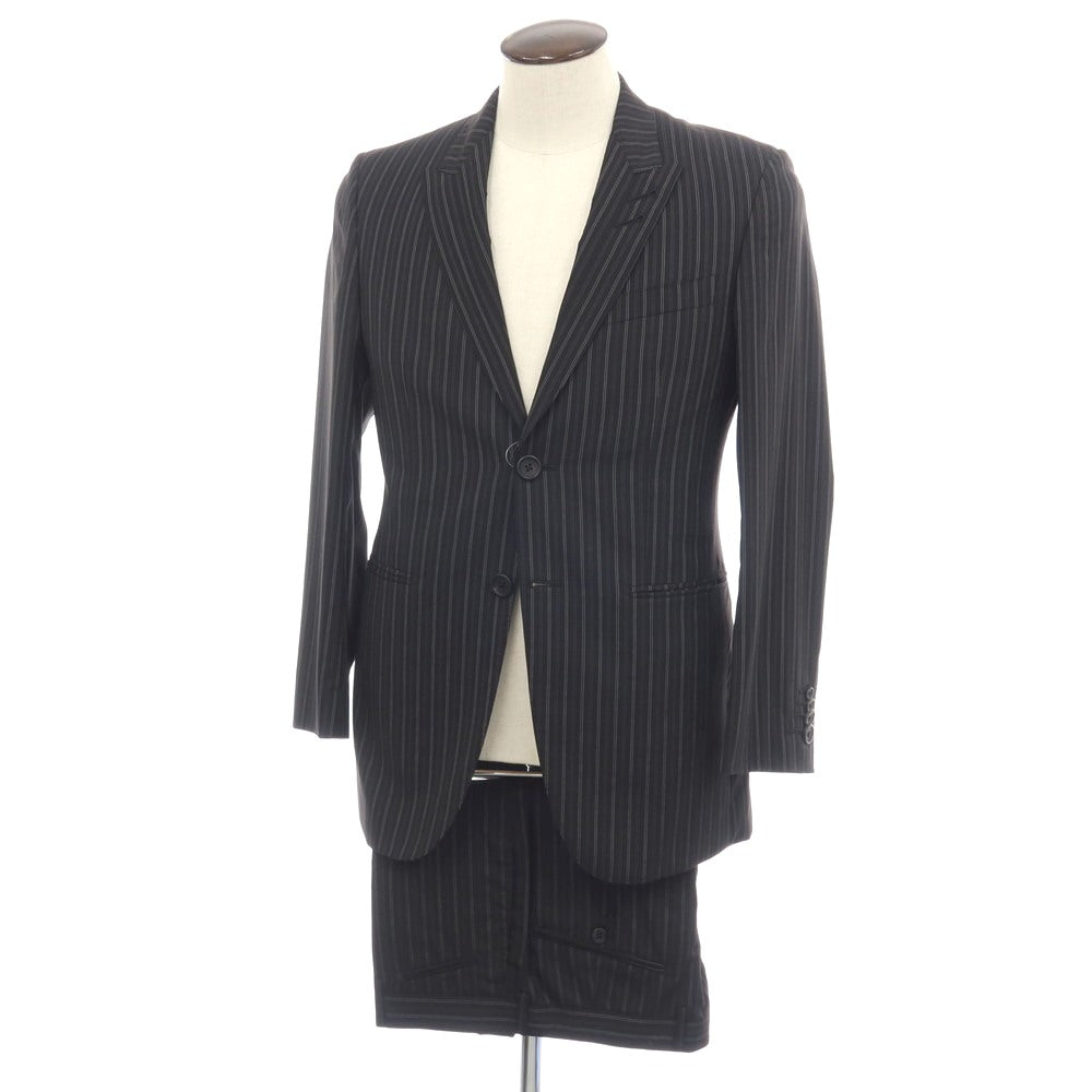 【中古】ポールスミスコレクション PAUL SMITH COLLECTION Super130’S ウール＆シルク ストライプ 2つボタンスーツ ブラックxグレー【サイズL】【 状態ランクC 】【 メンズ 】