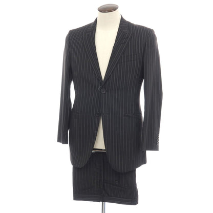 【中古】ポールスミスコレクション PAUL SMITH COLLECTION Super130’S ウール＆シルク ストライプ 2つボタンスーツ ブラックxグレー【サイズL】【 状態ランクC 】【 メンズ 】