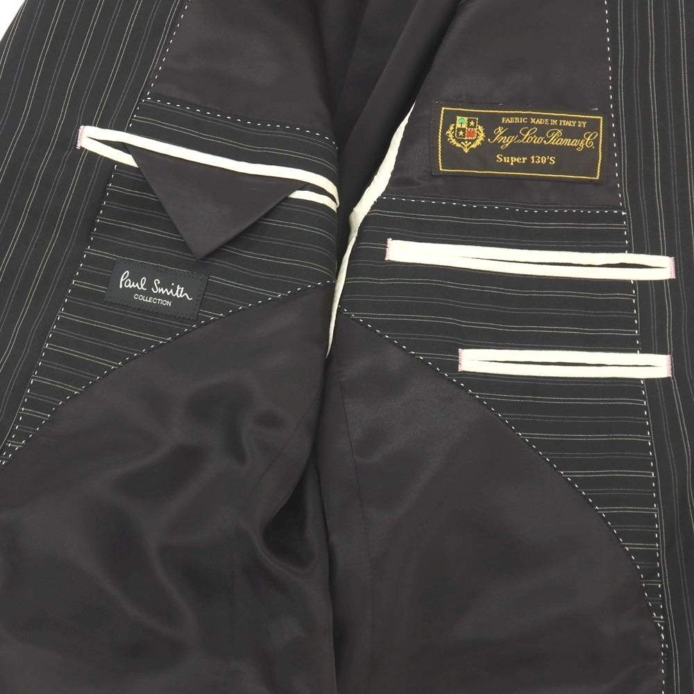 【中古】ポールスミスコレクション PAUL SMITH COLLECTION Super130’S ウール＆シルク ストライプ 2つボタンスーツ ブラックxグレー【サイズL】【 状態ランクC 】【 メンズ 】