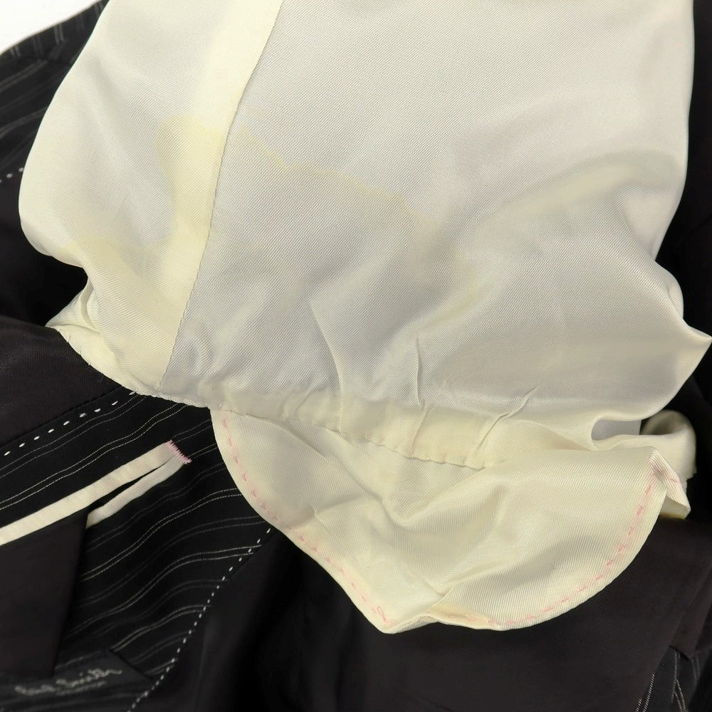 【中古】ポールスミスコレクション PAUL SMITH COLLECTION Super130’S ウール＆シルク ストライプ 2つボタンスーツ ブラックxグレー【サイズL】【 状態ランクC 】【 メンズ 】