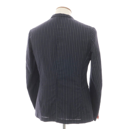 【中古】ポールスミスコレクション PAUL SMITH COLLECTION ウールリネン ストライプ 6B マオカラージャケット グレイッシュネイビーxホワイト【サイズM】【 状態ランクC 】【 メンズ 】
