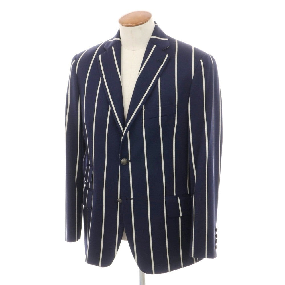 【中古】ハケットロンドン HACKETT LONDON ウールコットン ストライプ 3B テーラードジャケット ネイビーxホワイト【サイズ38】【 状態ランクB 】【 メンズ 】