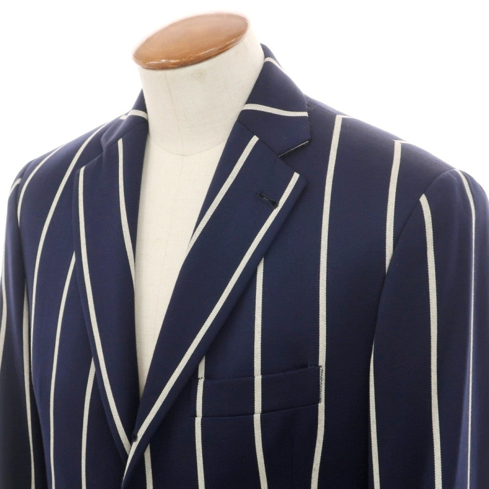 【中古】ハケットロンドン HACKETT LONDON ウールコットン ストライプ 3B テーラードジャケット ネイビーxホワイト【サイズ38】【 状態ランクB 】【 メンズ 】