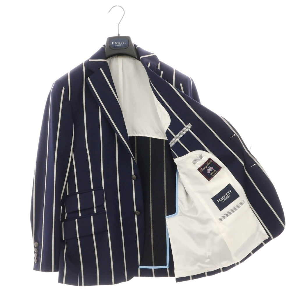 【中古】ハケットロンドン HACKETT LONDON ウールコットン ストライプ 3B テーラードジャケット ネイビーxホワイト【サイズ38】【 状態ランクB 】【 メンズ 】