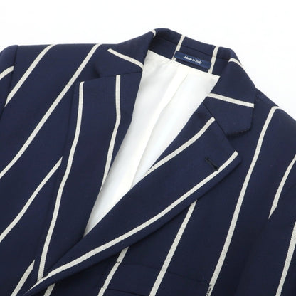 【中古】ハケットロンドン HACKETT LONDON ウールコットン ストライプ 3B テーラードジャケット ネイビーxホワイト【サイズ38】【 状態ランクB 】【 メンズ 】