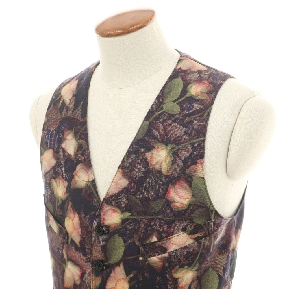【中古】ポールスミスコレクション PAUL SMITH COLLECTION コットン ボタニカル柄 プリント カジュアル系ジレ ベスト ダークネイビーxグリーン【サイズL】【 状態ランクB 】【 メンズ 】