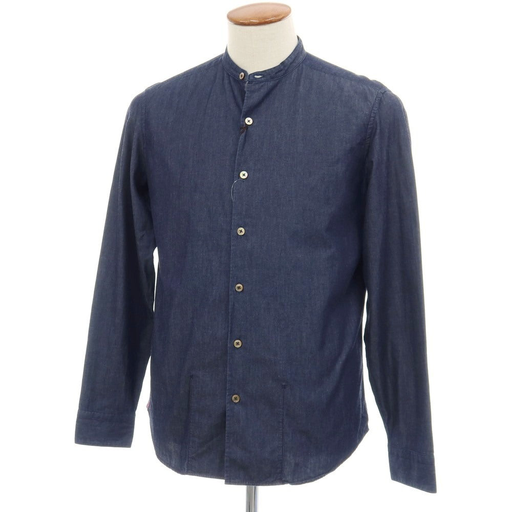 【中古】ポールスミスコレクション PAUL SMITH COLLECTION コットン バンドカラー カジュアルシャツ ネイビー【サイズM】【 状態ランクB 】【 メンズ 】