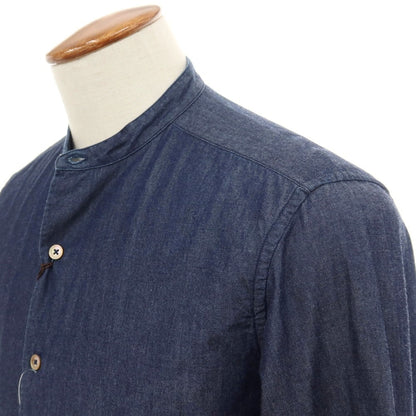 【中古】ポールスミスコレクション PAUL SMITH COLLECTION コットン バンドカラー カジュアルシャツ ネイビー【サイズM】【 状態ランクB 】【 メンズ 】