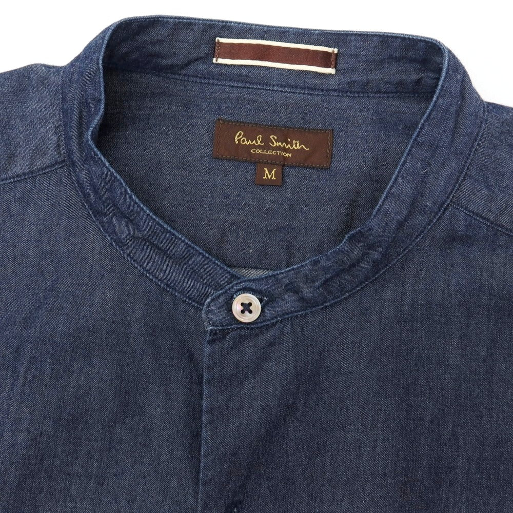 【中古】ポールスミスコレクション PAUL SMITH COLLECTION コットン バンドカラー カジュアルシャツ ネイビー【サイズM】【 状態ランクB 】【 メンズ 】