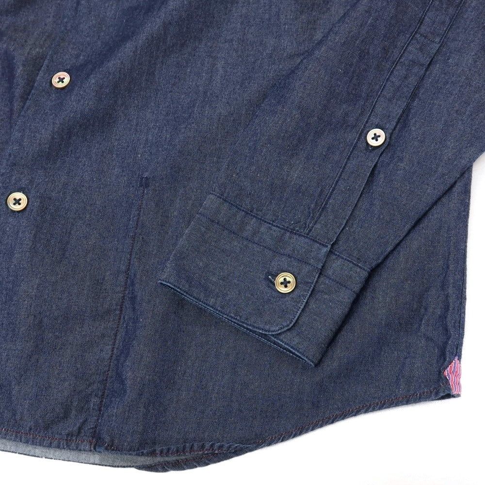 【中古】ポールスミスコレクション PAUL SMITH COLLECTION コットン バンドカラー カジュアルシャツ ネイビー【サイズM】【 状態ランクB 】【 メンズ 】