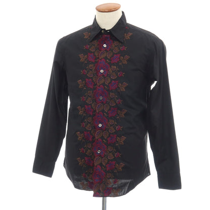【中古】ポールスミスコレクション PAUL SMITH COLLECTION コットン 花柄 刺しゅう レギュラーカラー カジュアルシャツ ブラック【サイズM】【 状態ランクC 】【 メンズ 】