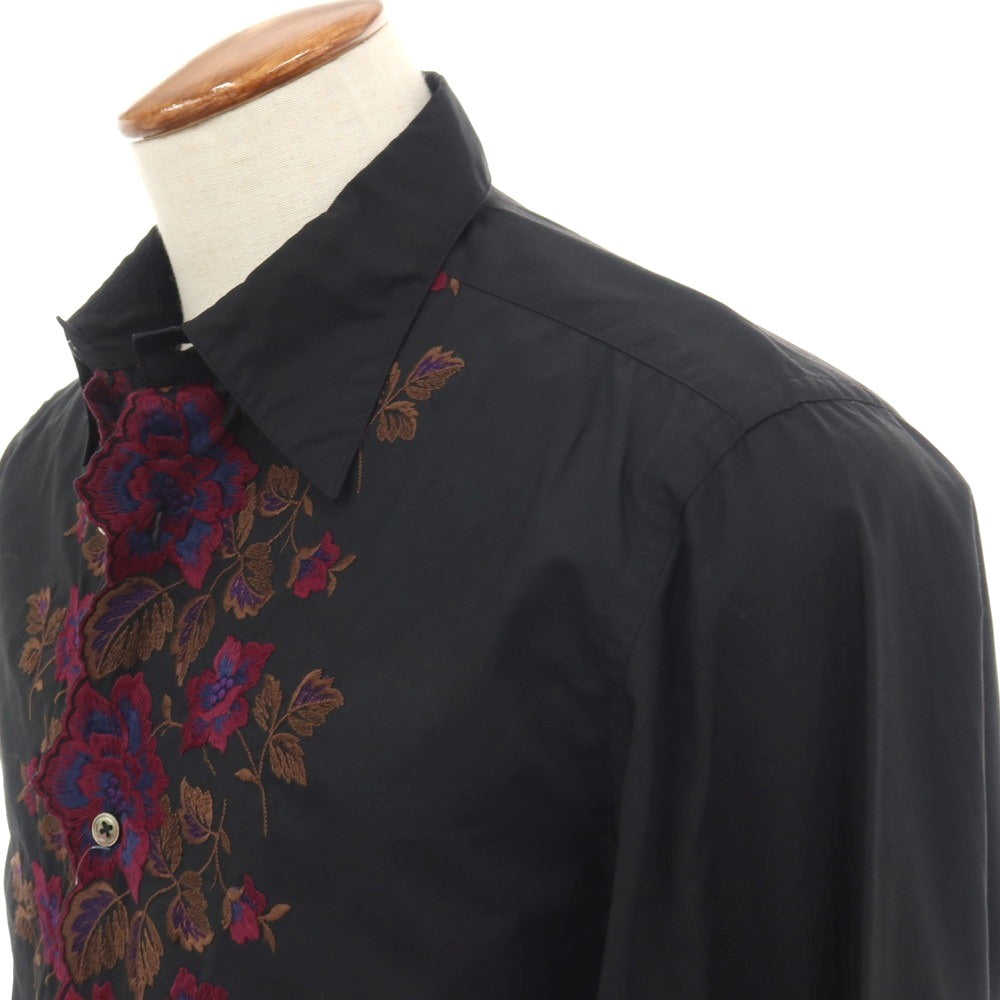 【中古】ポールスミスコレクション PAUL SMITH COLLECTION コットン 花柄 刺しゅう レギュラーカラー カジュアルシャツ ブラック【サイズM】【 状態ランクC 】【 メンズ 】