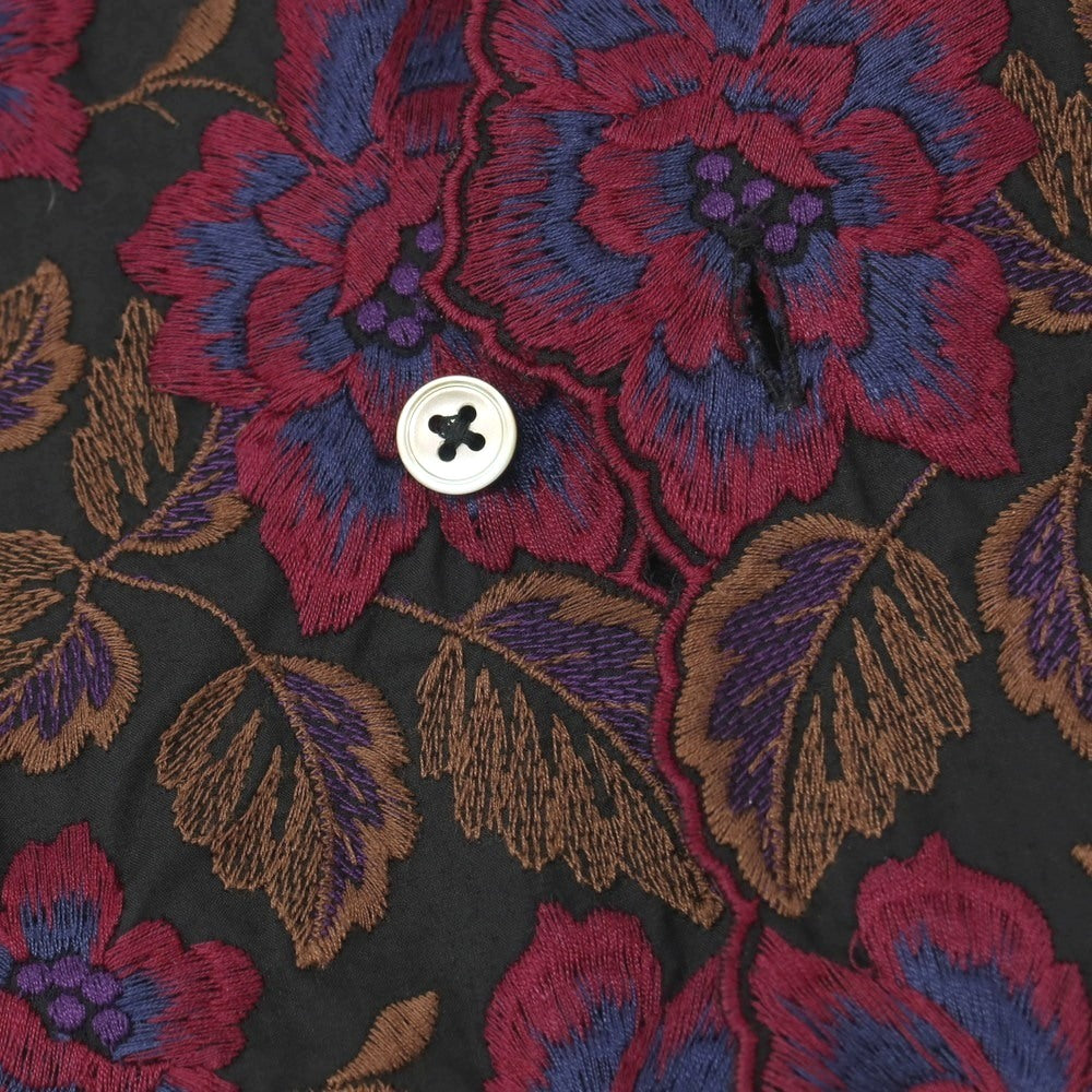 【中古】ポールスミスコレクション PAUL SMITH COLLECTION コットン 花柄 刺しゅう レギュラーカラー カジュアルシャツ ブラック【サイズM】【 状態ランクC 】【 メンズ 】