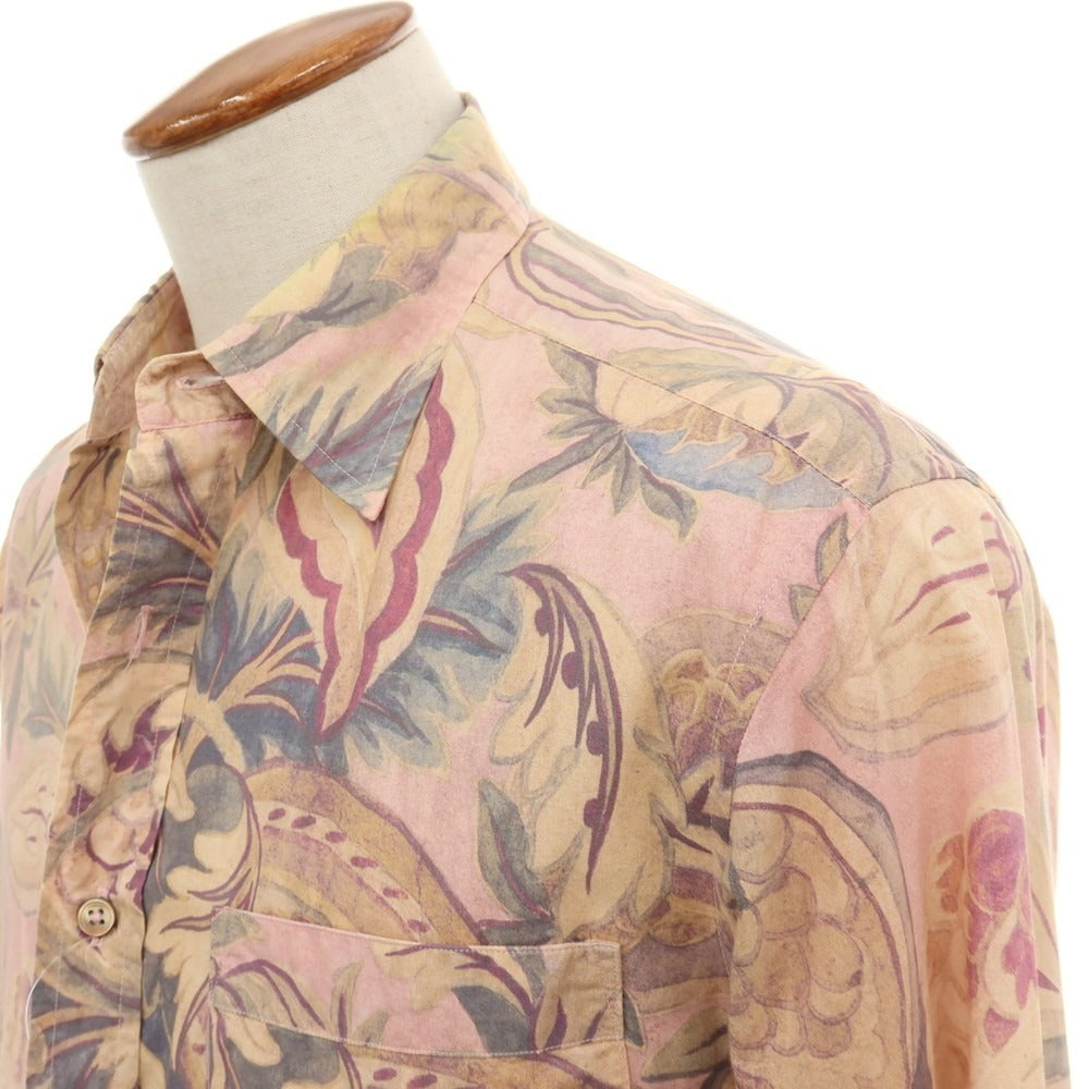 【中古】ポールスミスコレクション PAUL SMITH COLLECTION コットン 花柄 ボタニカル プリント レギュラーカラー カジュアルシャツ ピンクxベージュ【サイズM】【 状態ランクC 】【 メンズ 】