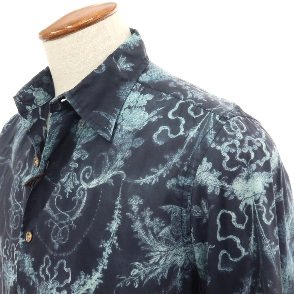 【中古】ポールスミスコレクション PAUL SMITH COLLECTION コットン 総柄 プリント レギュラーカラー カジュアルシャツ ネイビーxライトブルー【サイズM】【 状態ランクB 】【 メンズ 】
