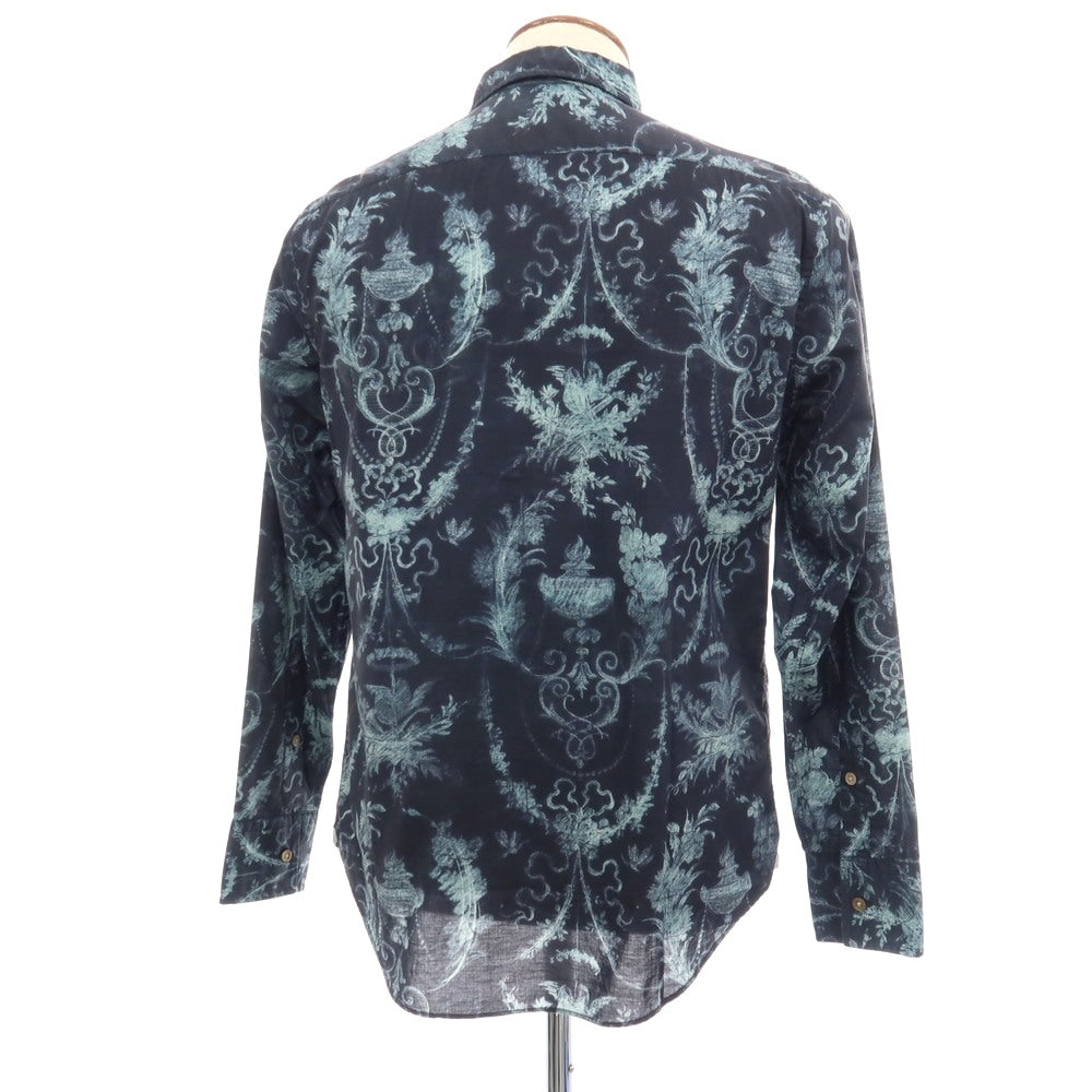 【中古】ポールスミスコレクション PAUL SMITH COLLECTION コットン 総柄 プリント レギュラーカラー カジュアルシャツ ネイビーxライトブルー【サイズM】【 状態ランクB 】【 メンズ 】