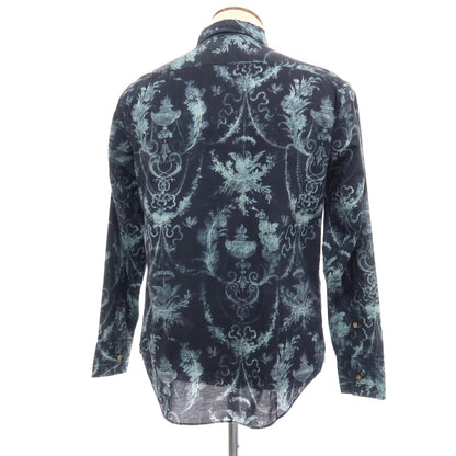 【中古】ポールスミスコレクション PAUL SMITH COLLECTION コットン 総柄 プリント レギュラーカラー カジュアルシャツ ネイビーxライトブルー【サイズM】【 状態ランクB 】【 メンズ 】