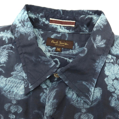 【中古】ポールスミスコレクション PAUL SMITH COLLECTION コットン 総柄 プリント レギュラーカラー カジュアルシャツ ネイビーxライトブルー【サイズM】【 状態ランクB 】【 メンズ 】