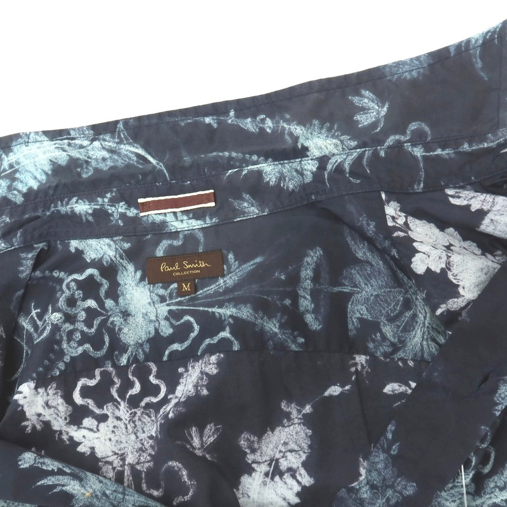 【中古】ポールスミスコレクション PAUL SMITH COLLECTION コットン 総柄 プリント レギュラーカラー カジュアルシャツ ネイビーxライトブルー【サイズM】【 状態ランクB 】【 メンズ 】